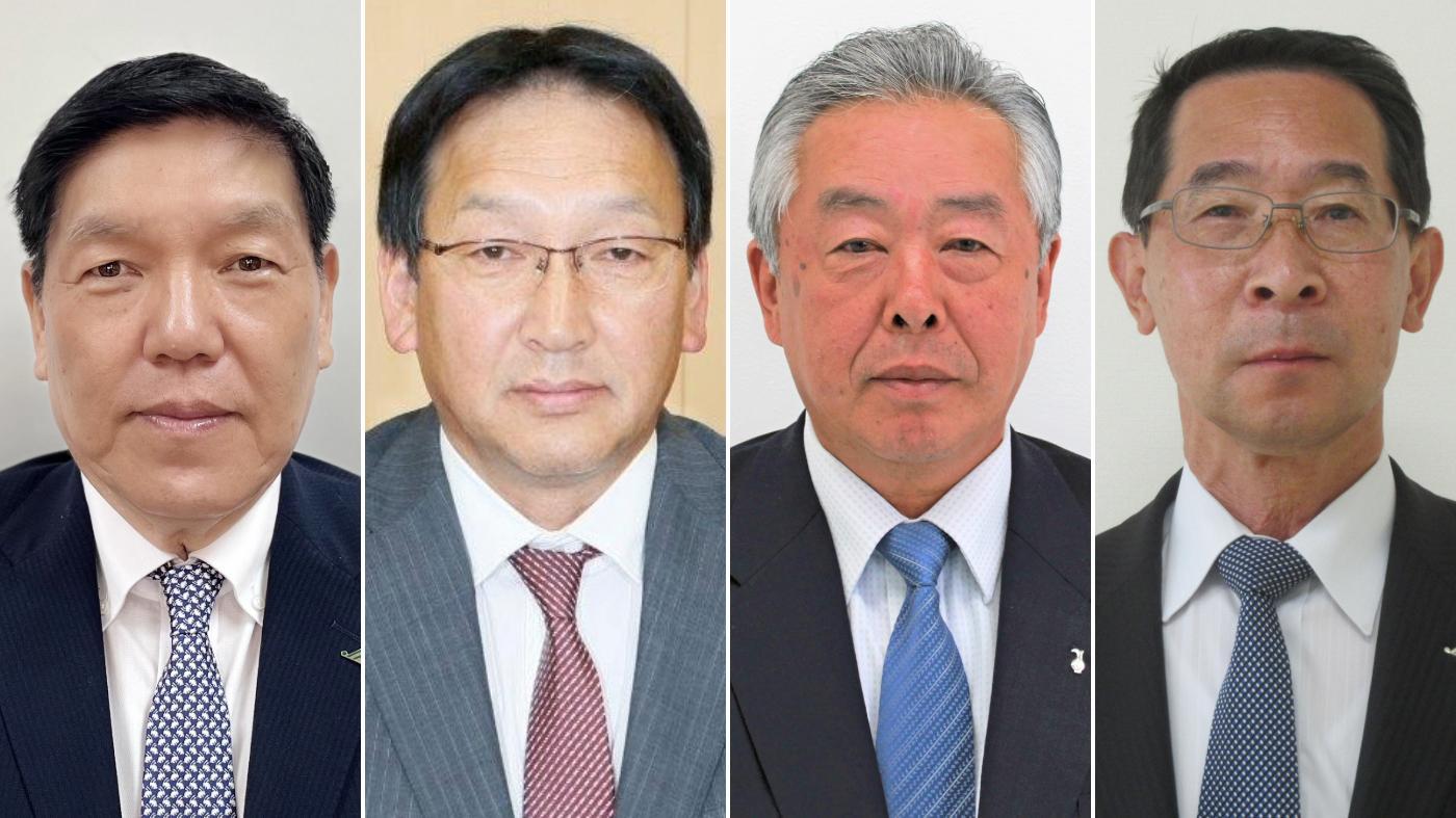 続投が内定した（左から）ホクレンの篠原末治会長、徳田善一副会長、北海道農協中央会の樽井功会長、小椋茂敏副会長