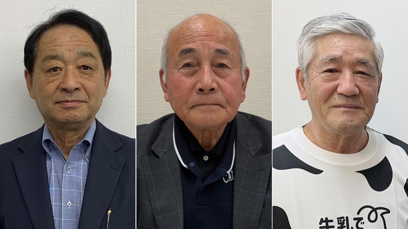左から山口長一山形県酪農協組合長、星野皓彦千葉酪農協組合長、温泉川寛明広島県酪農協組合長